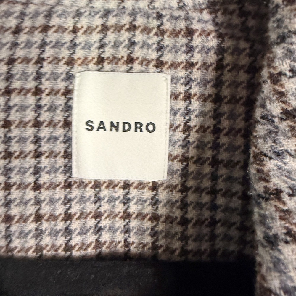 Sandro Jacket Denim Blue Houndstooth Contrast Collar Button Front Sz 42 / 10 US - Picture 9 of 13